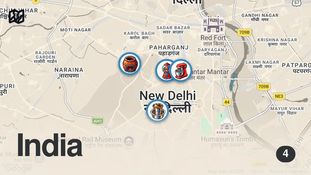 Map of Central Delhi Asli Food Legends! Chole Bhature, Mysore Dosa, Bakery, Chicken Tikka & Butter Chicken