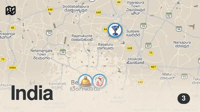 Map of A night in Bengaluru 🌙 vlog ~ Cozy staycation, Rameshwaram Cafe, Buffet Breakfast & Hotel Life!