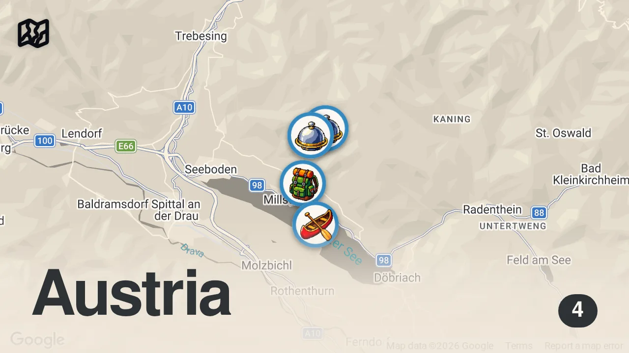 Map of 4 spots from Die schönste Hütte der Alpen? Traumtag am Millstätter See in Kärnten