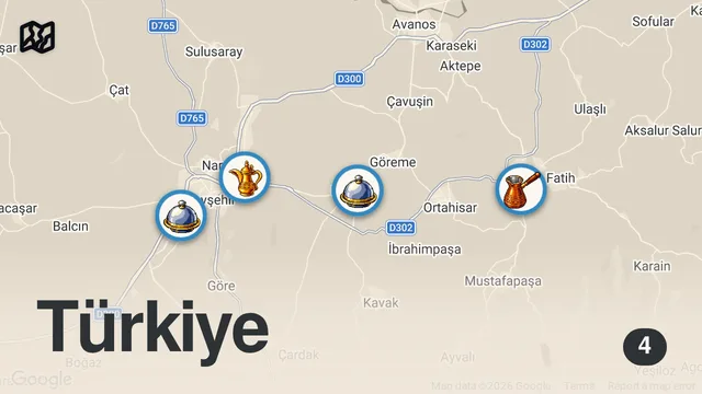 Map of KAPADOKYA LEZZET REHBERİ (Nevşehir tava, Ürgüp köfte, tık tık mantı, yağlama) - Ayaküstü Lezzetler