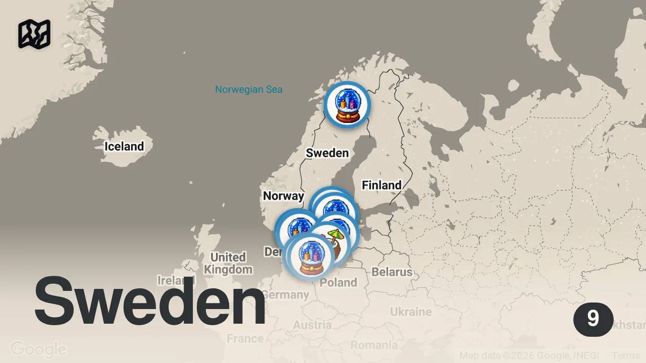 Map of 9 spots from De 10 bästa platserna att besöka i Sverige