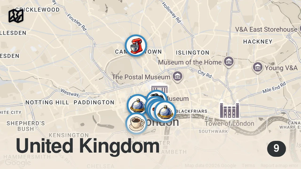 Map of 9 spots from I Ate London’s Most Famous Food