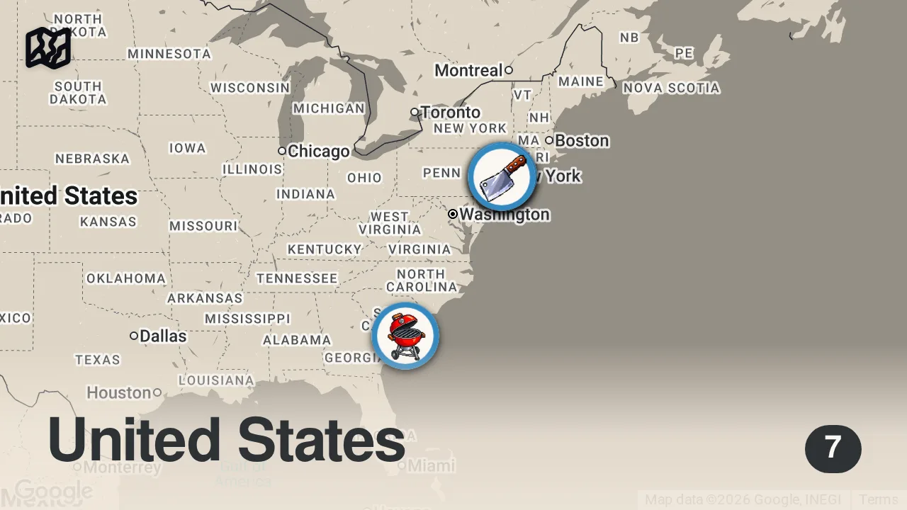 Map of 7 spots from Dry-Aging, Whole-Animal Butchery, and Tons of Meat | Prime Time Marathon