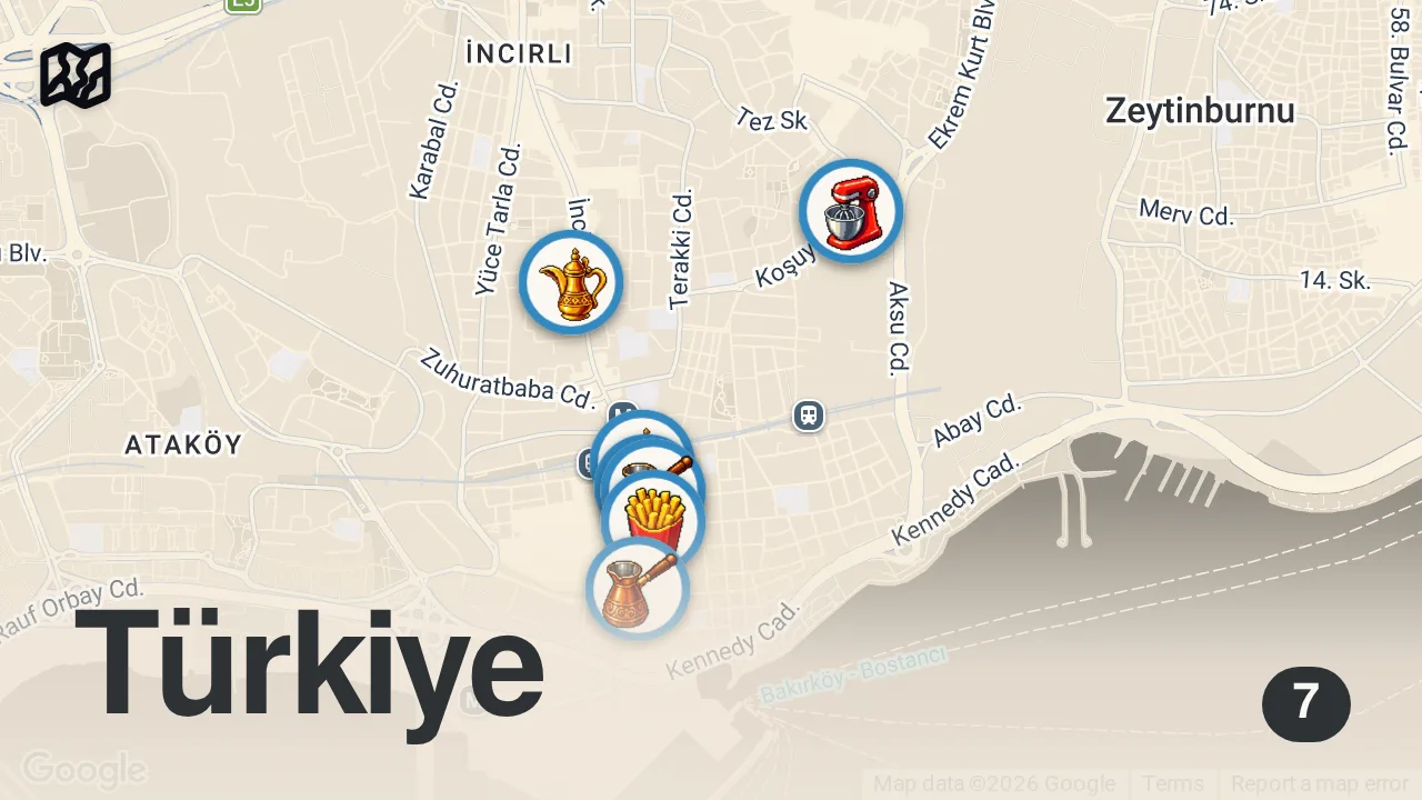 Map of 7 spots from Bakırköy'ün efsane lezzetleri! I 100 TL'YE 7 LEZZET!