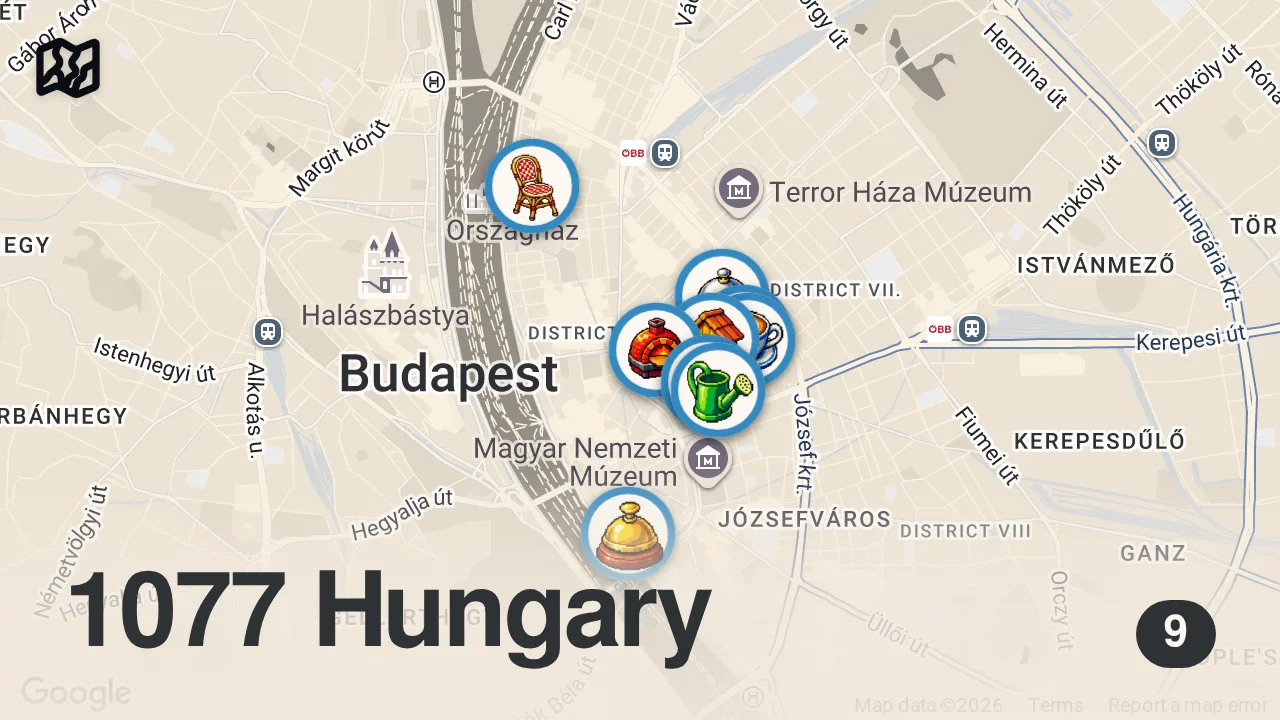 Map of 9 spots from BUDAPEST BEST FOOD AND DRINK GUIDE 🇭🇺