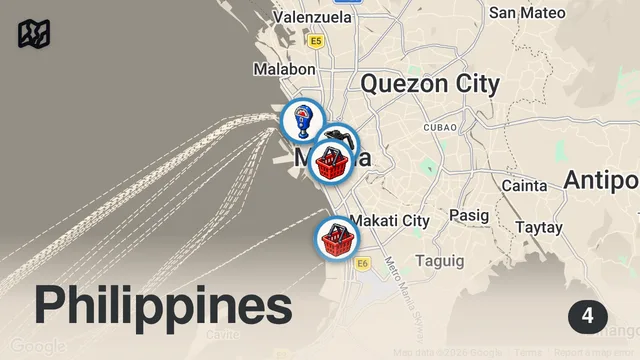 Map of 50 MUST TRY Filipino Street Foods in MANILA 🇵🇭 Balut + Lechon + Crispy Pata + Soup #5 & more