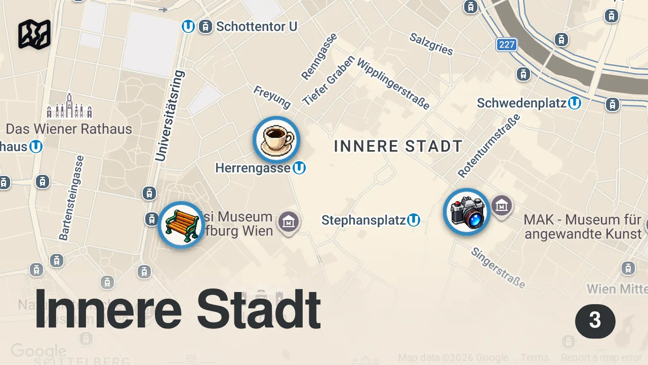 Map of 3 spots from Eating at Café Central. Vienna, Austria. A Beautiful TOURIST TRAP?