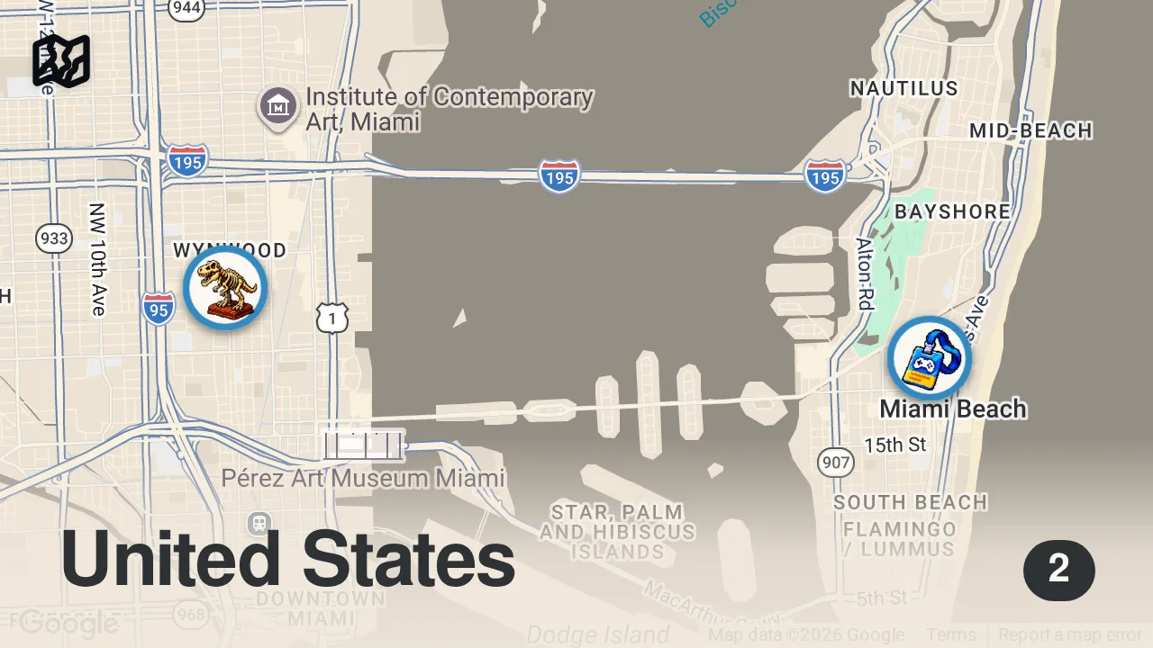 Map of 2 spots from MIAMI STREET ART | 360º VIDEO