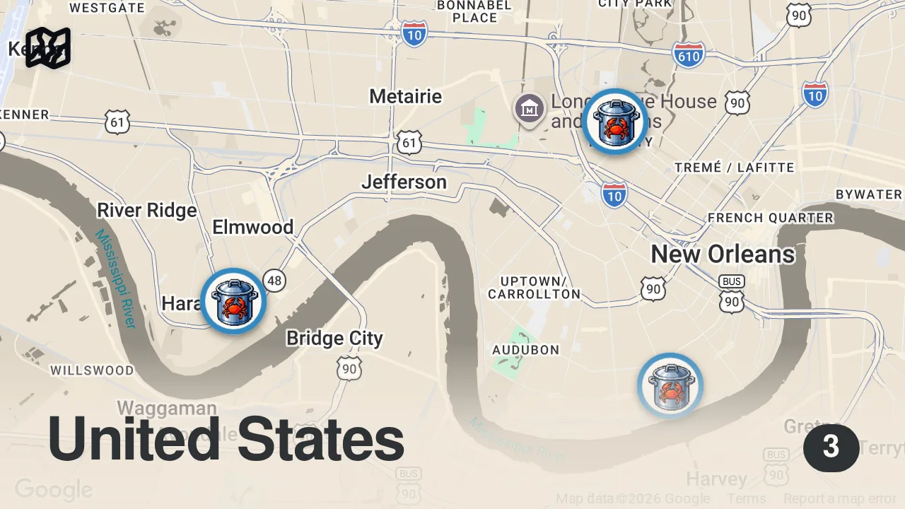 Map of 3 spots from Finding The Best Seafood Boil In New Orleans | Food Tours | Insider Food