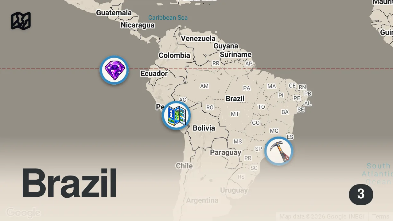 Map of 3 spots from 50 Best Places to Visit in Latin America