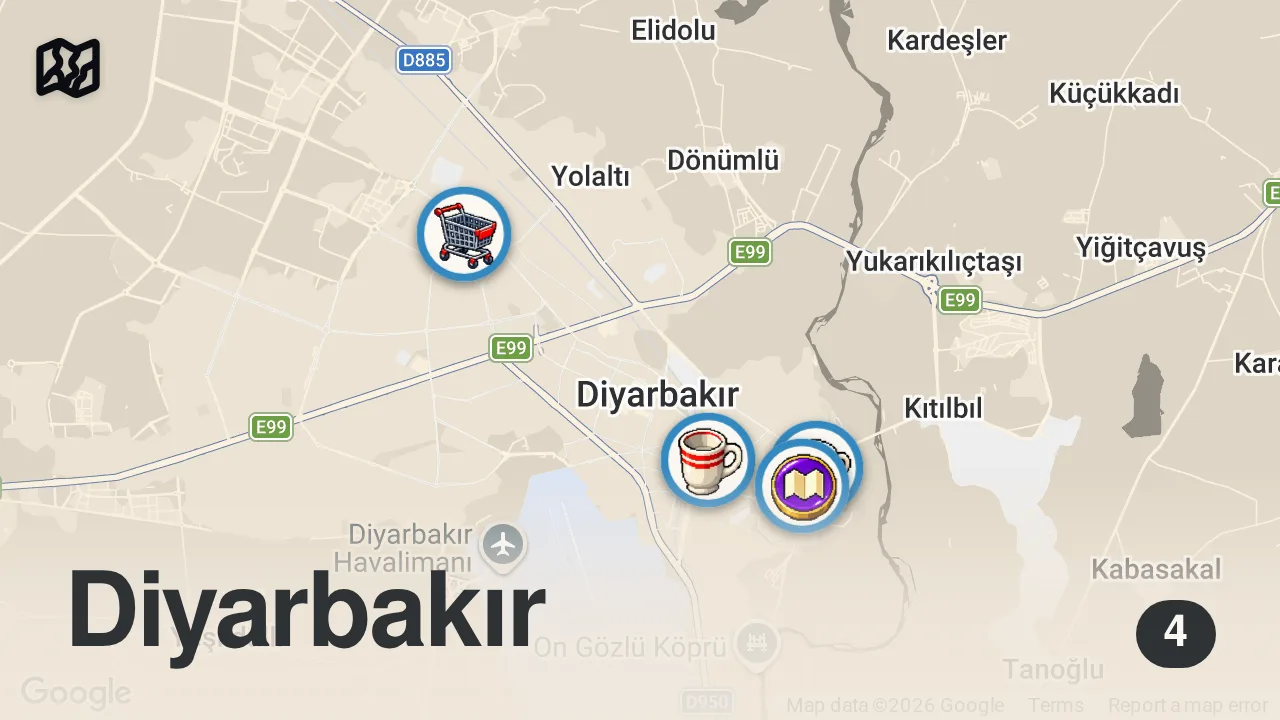 Map of 4 spots from DİYARBAKIR'IN ACAYİP LEZZETLİ KAHVALTILARI!