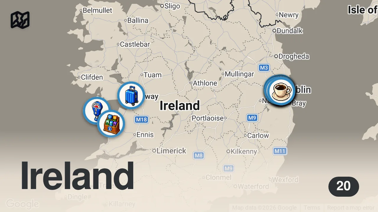 Map of 20 spots from 27 Tips I Wish I Knew Before Visiting Dublin, Ireland