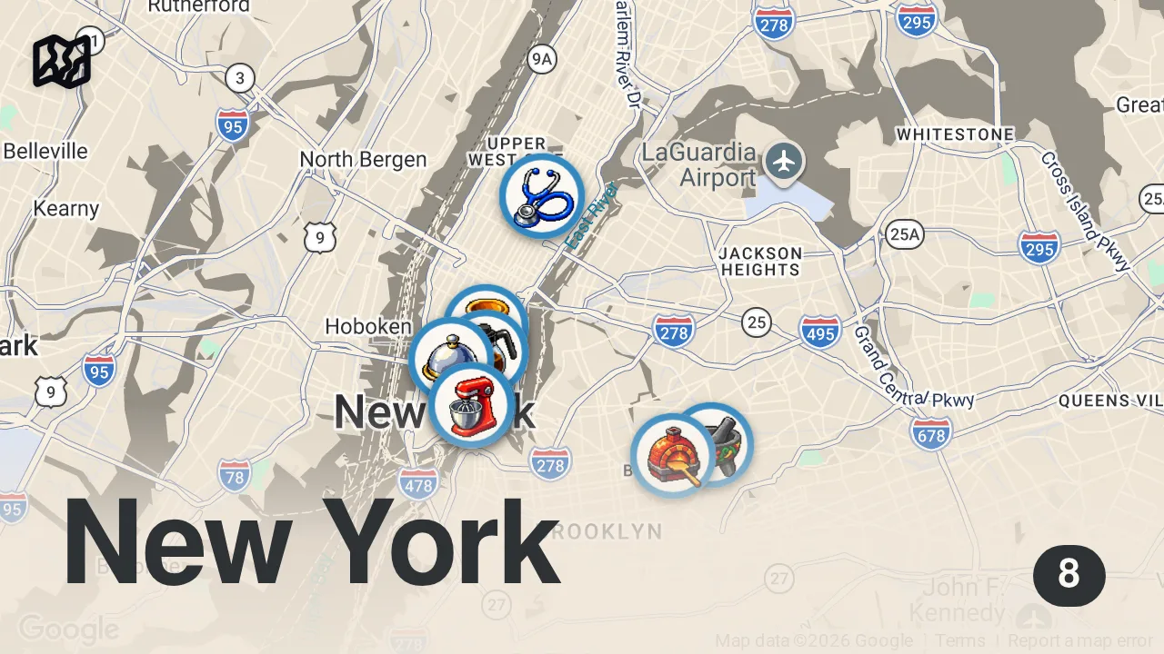 Map of 8 spots from NYC Food Tour!