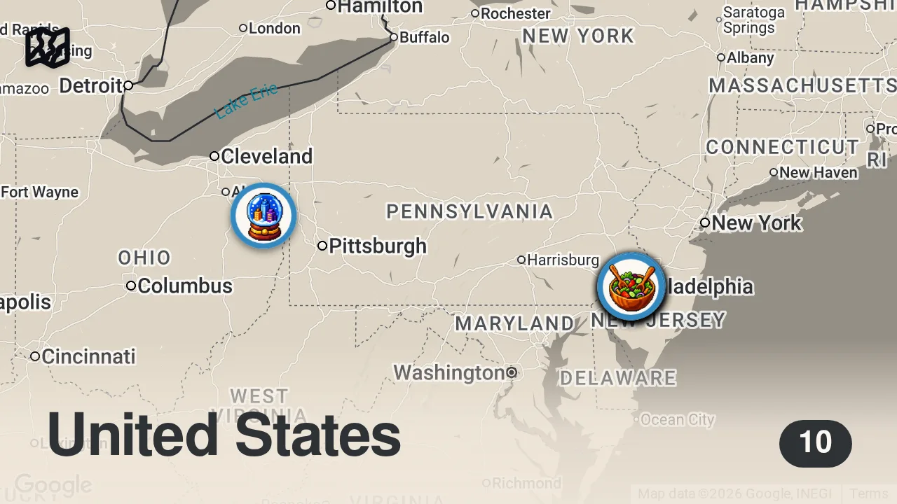 Map of 10 spots from 10 Best Chinese Food Restaurants in Philadelphia