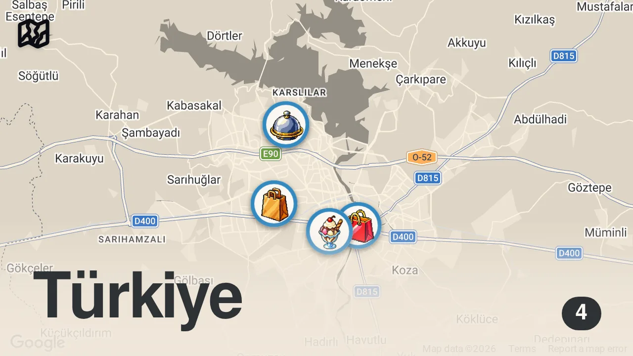 Map of 4 spots from ÖĞRENCİLERİN YÜZÜNÜ GÜLDÜREN SERİ !!!