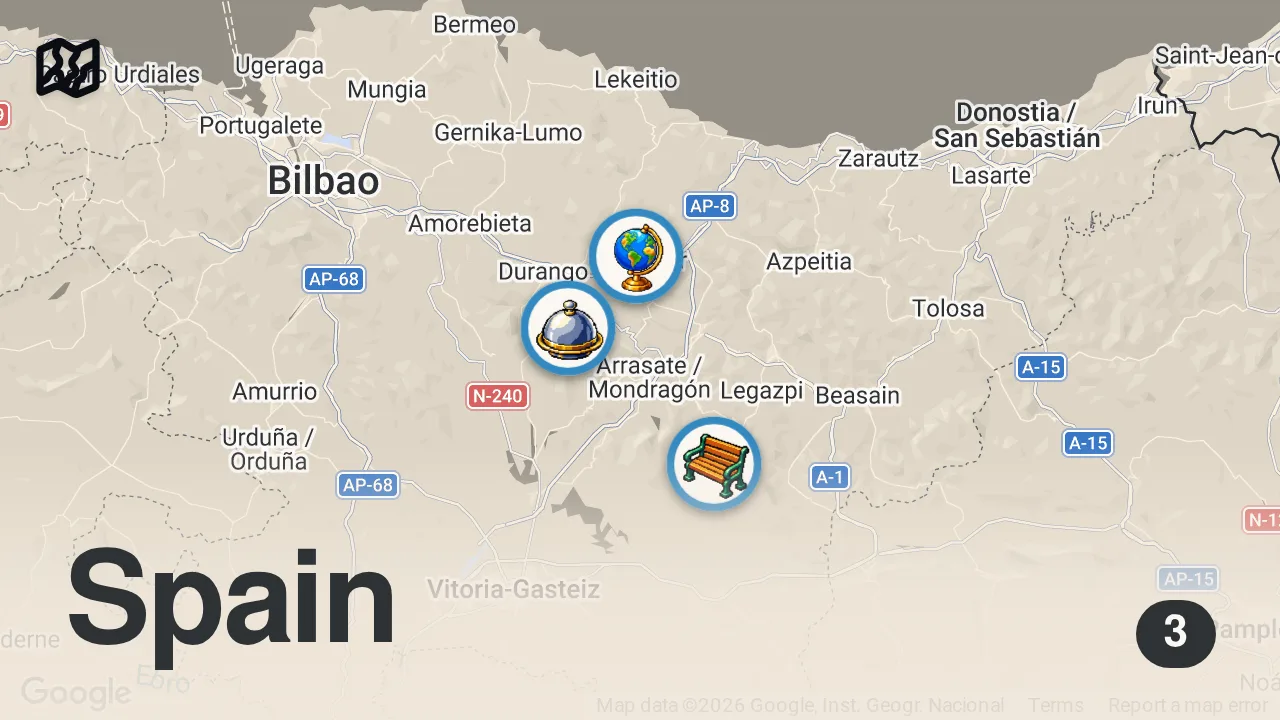 Map of 3 spots from The Very BEST of BASQUE CUISINE