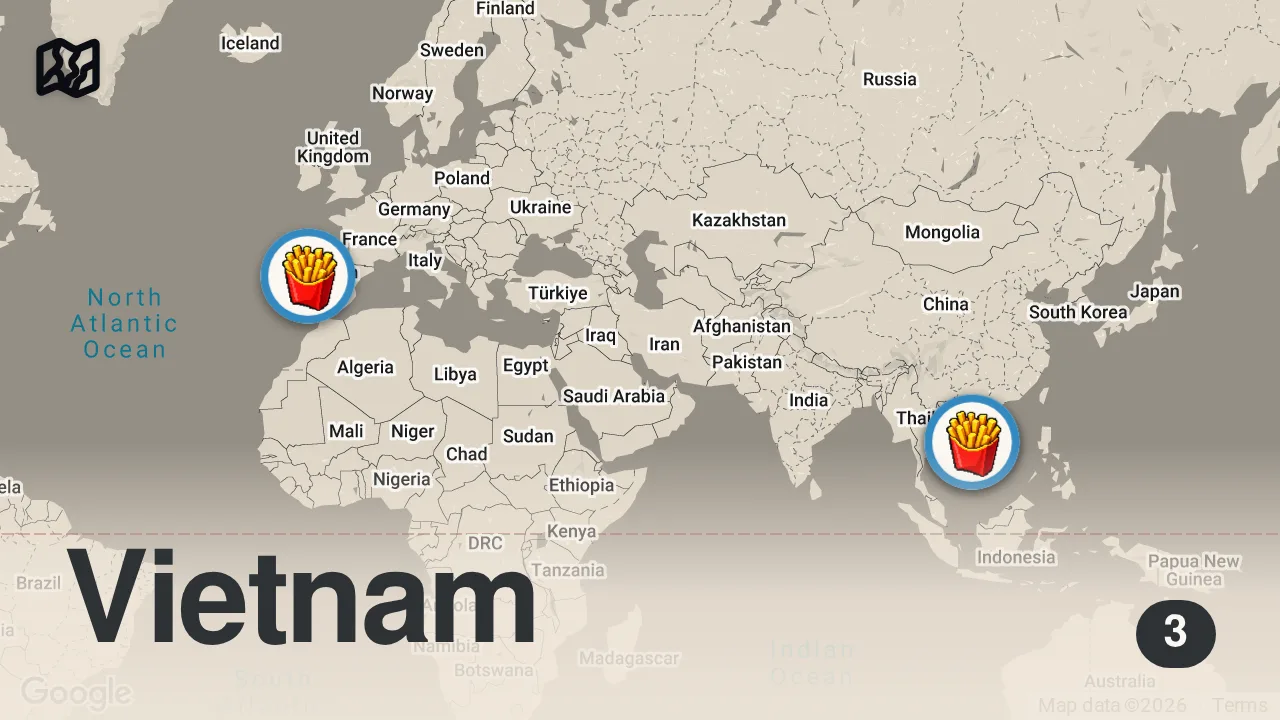 Map of 3 spots from Is Lotteria DESTROYING McDonald's In ASIA??? | Double Burger VS Big Mac Showdown