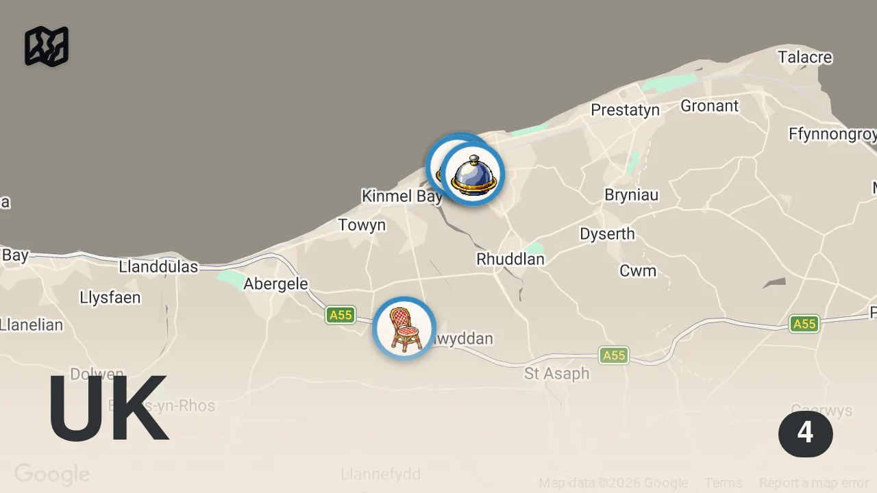Map of 4 spots from I didn’t expect this INCREDIBLE food in Rhyl