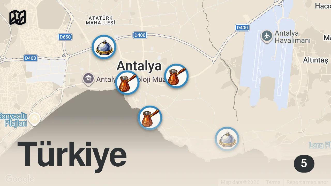 Map of 5 spots from En İyi Döneri Seçtik! | Antalya’nın Enleri Serisi-2