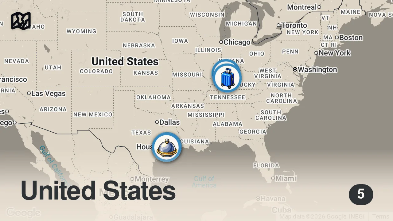 Map of 5 spots from Inside America’s Greatest Cafeteria!! (Feels Like 1941)