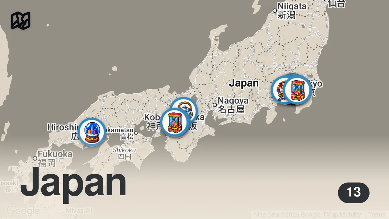 Map of 13 spots from I Tested Japan's Top eSIMs So You Don't Have To! 2026