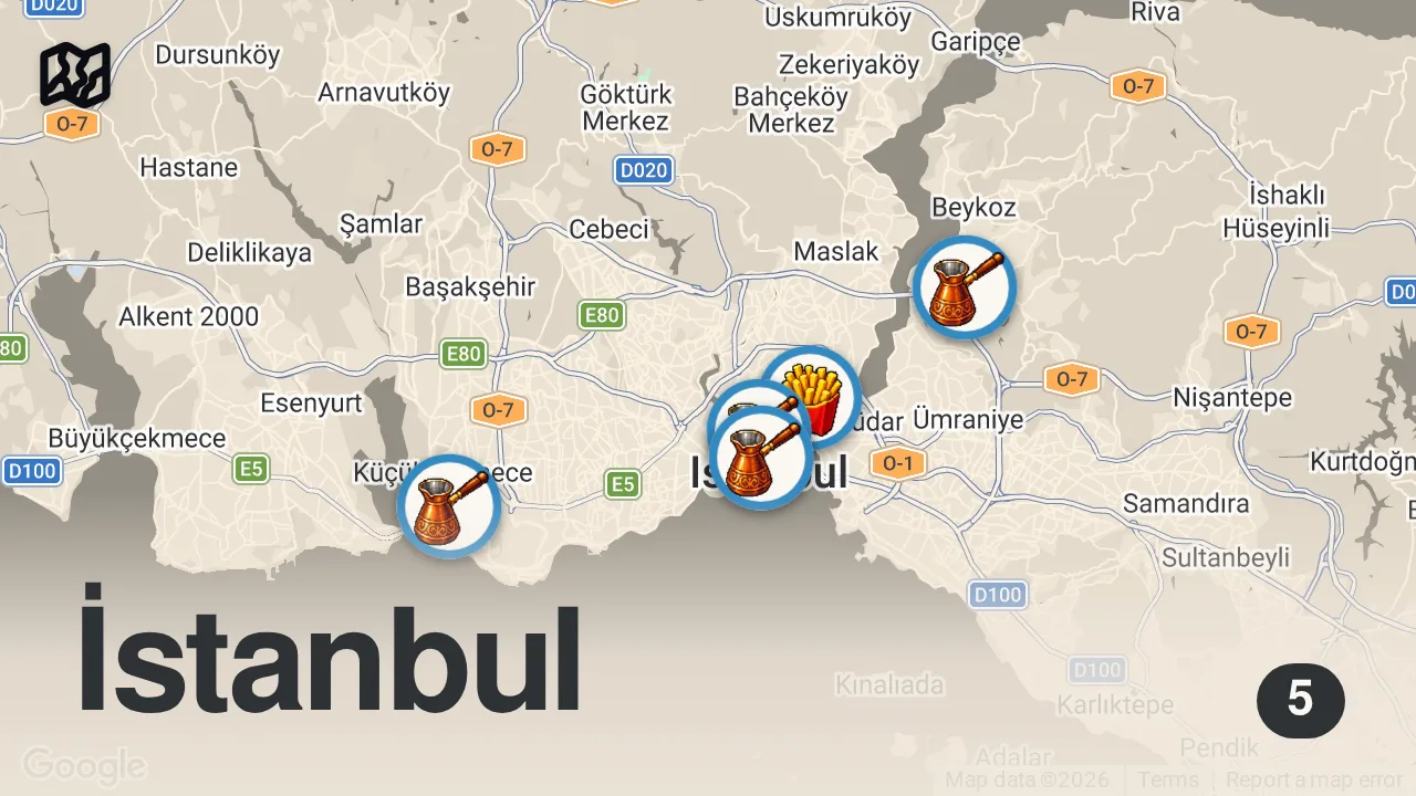 Map of 5 spots from İstanbul'un En İyi Et Döneri / 5 Et Dönerci Gez!