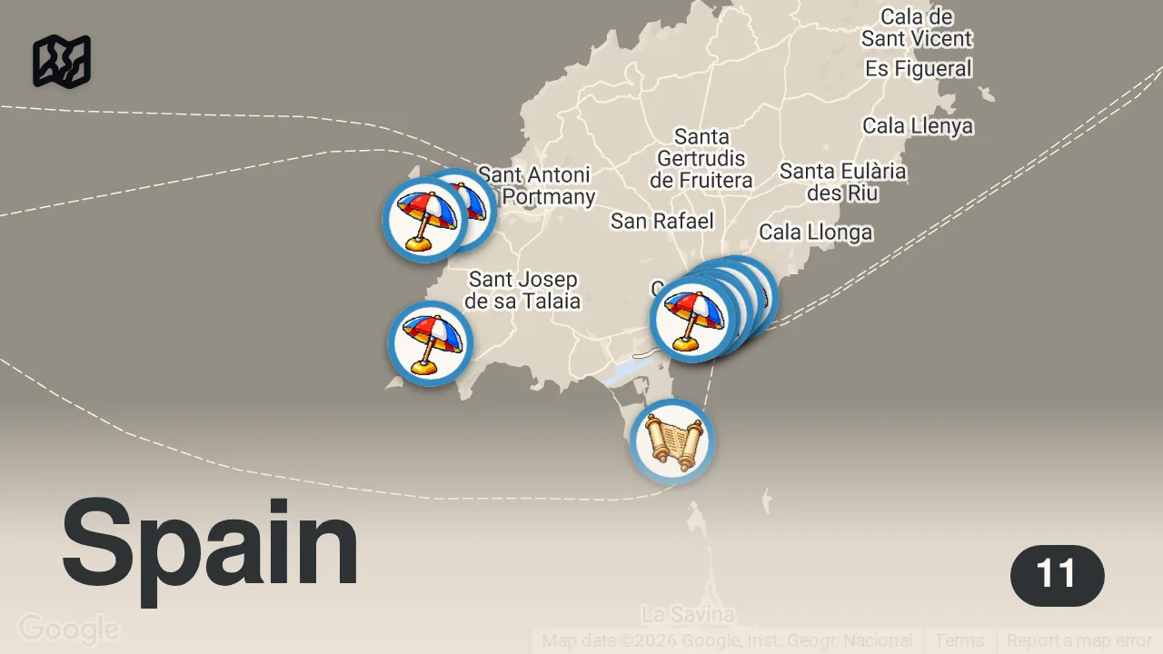 Map of 11 spots from Gerçek İbiza Bambaşkaymış! 🇪🇸 (Sadece Parti Adası Sanıyorduk...)