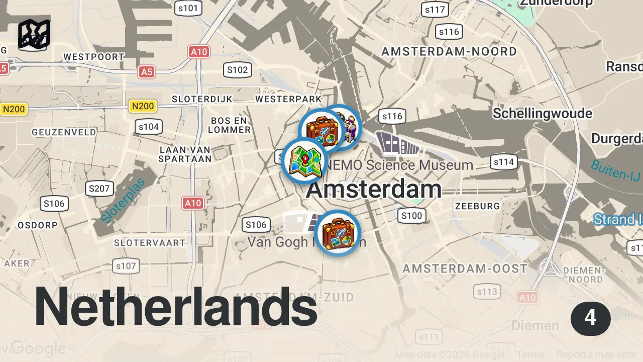 Map of 4 spots from FOOD TOUR! Let's Try Dutch Food 😋 Amsterdam Food Tour