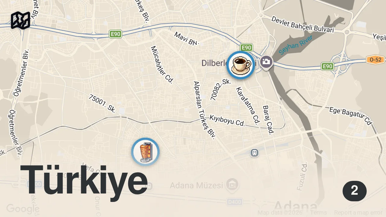 Map of 2 spots from DEDEMDEN ÖĞRENDİM AYNISINI YAPIYORUM | ŞEHRİN ÜSTADLARI-1