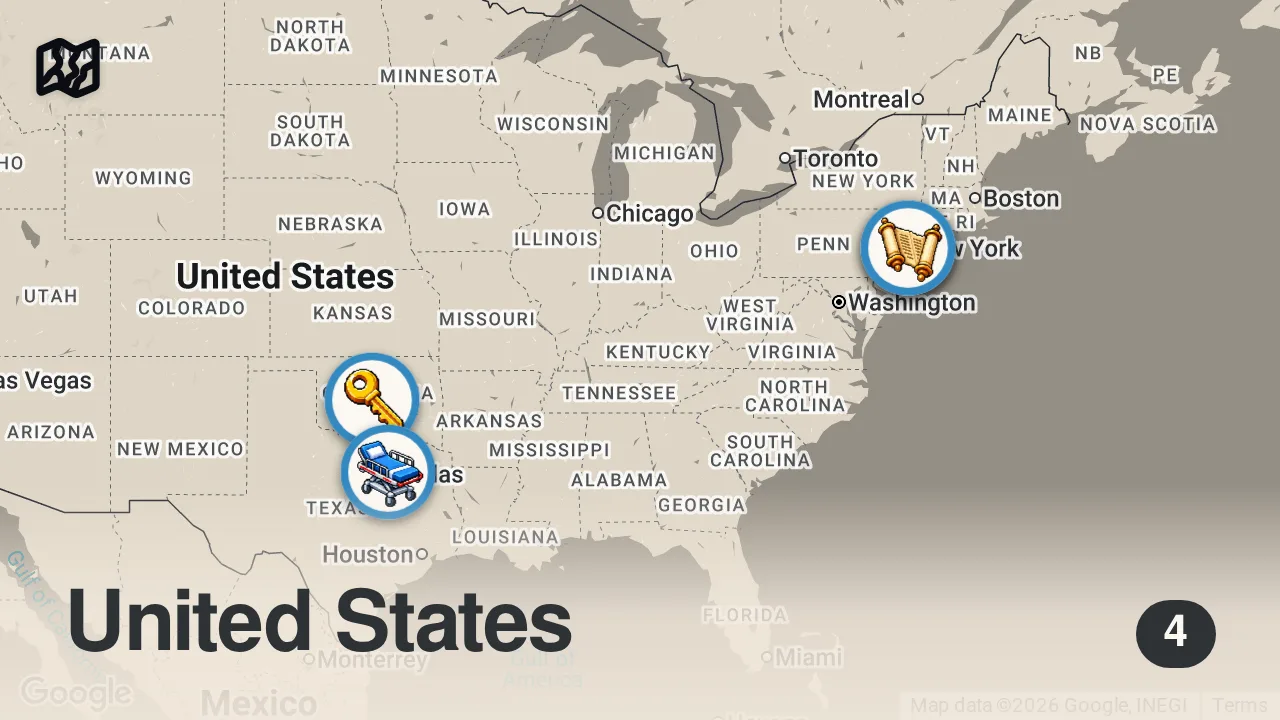 Map of 4 spots from Tragedies That Changed America Forever | One Day in America MEGA Episode | National Geographic