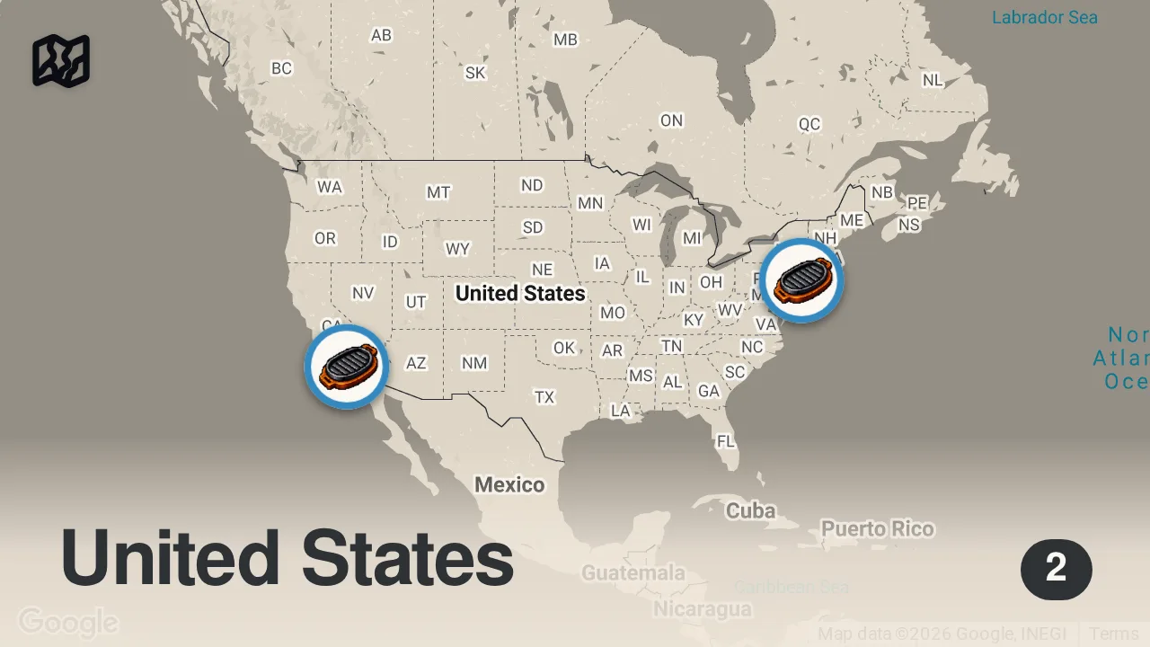 Map of 2 spots from Así Es VIVIR En ESTADOS UNIDOS (Lo Que Nadie Te Cuenta)