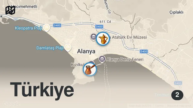 Map of ALANYA’DA ÜÇ MEKAN BULMAYA ÇALIŞTIM 😊