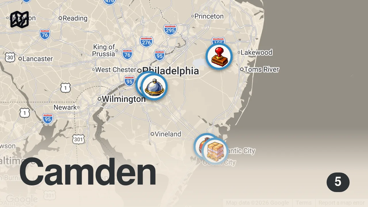 Map of 5 spots from "GiGi Roast Beef Special" at Louie G's in Sewell, NJ (PART 1)