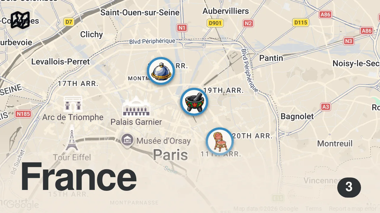 Map of 3 spots from THE BEST FOOD IN PARIS IS AT DOUBLE DRAGON | FROM PARIS WITH LOVE PART DEUX