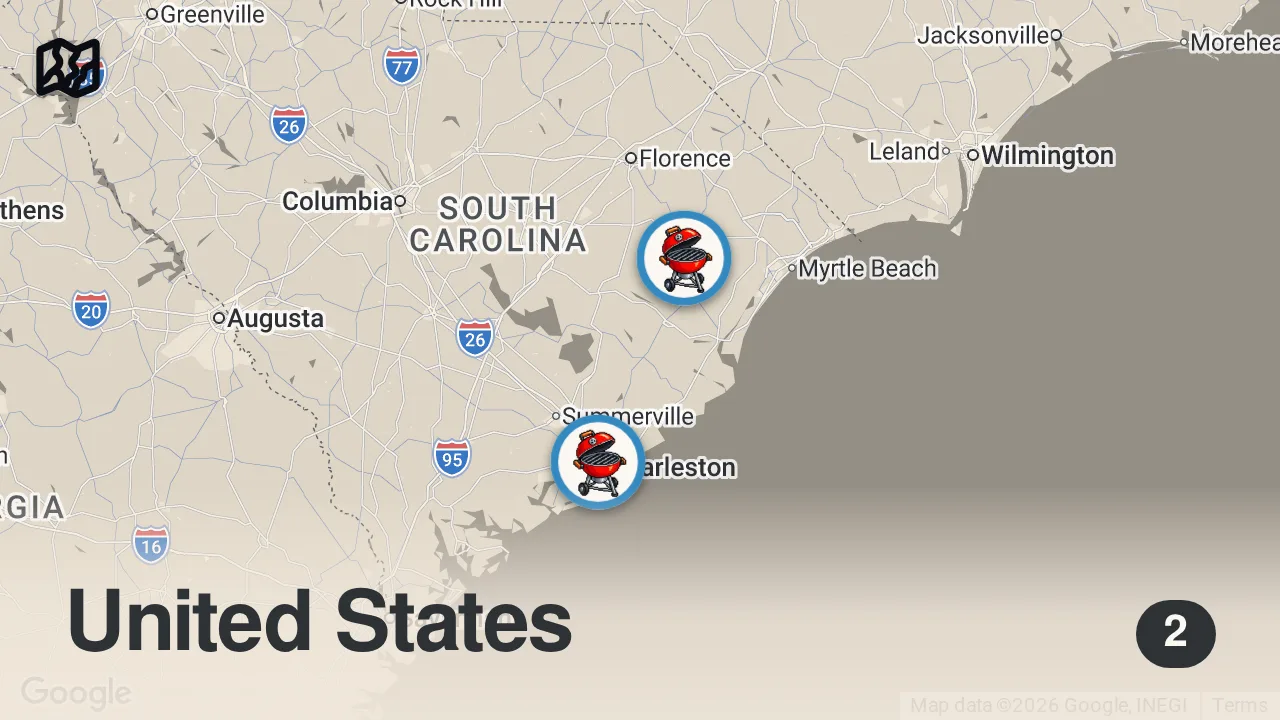 Map of 2 spots from King of AMERICAN BARBECUE!! 🔥 #1 Pitmaster Rodney Scott Shares His Secrets to Perfect BBQ!
