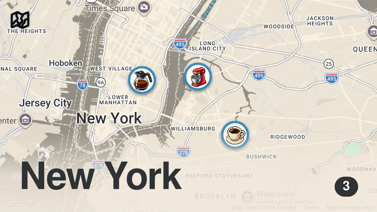 Map of 3 spots from THE BEST COFFEE IN NEW YORK CITY WITH ACTION BRONSON