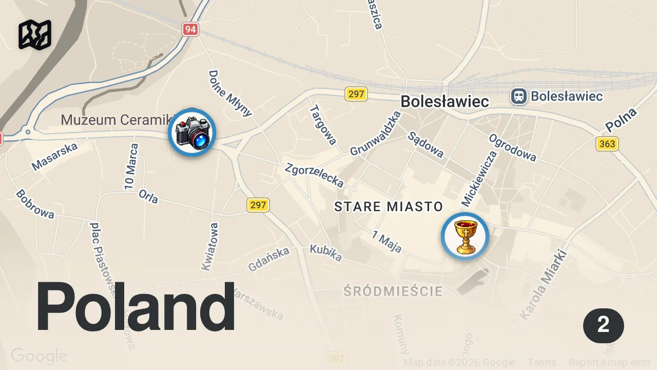 Map of 2 spots from PIRAMIDY, WIADUKTY I...WIELKI GARNIEC! Bolesławiec Was zaskoczy