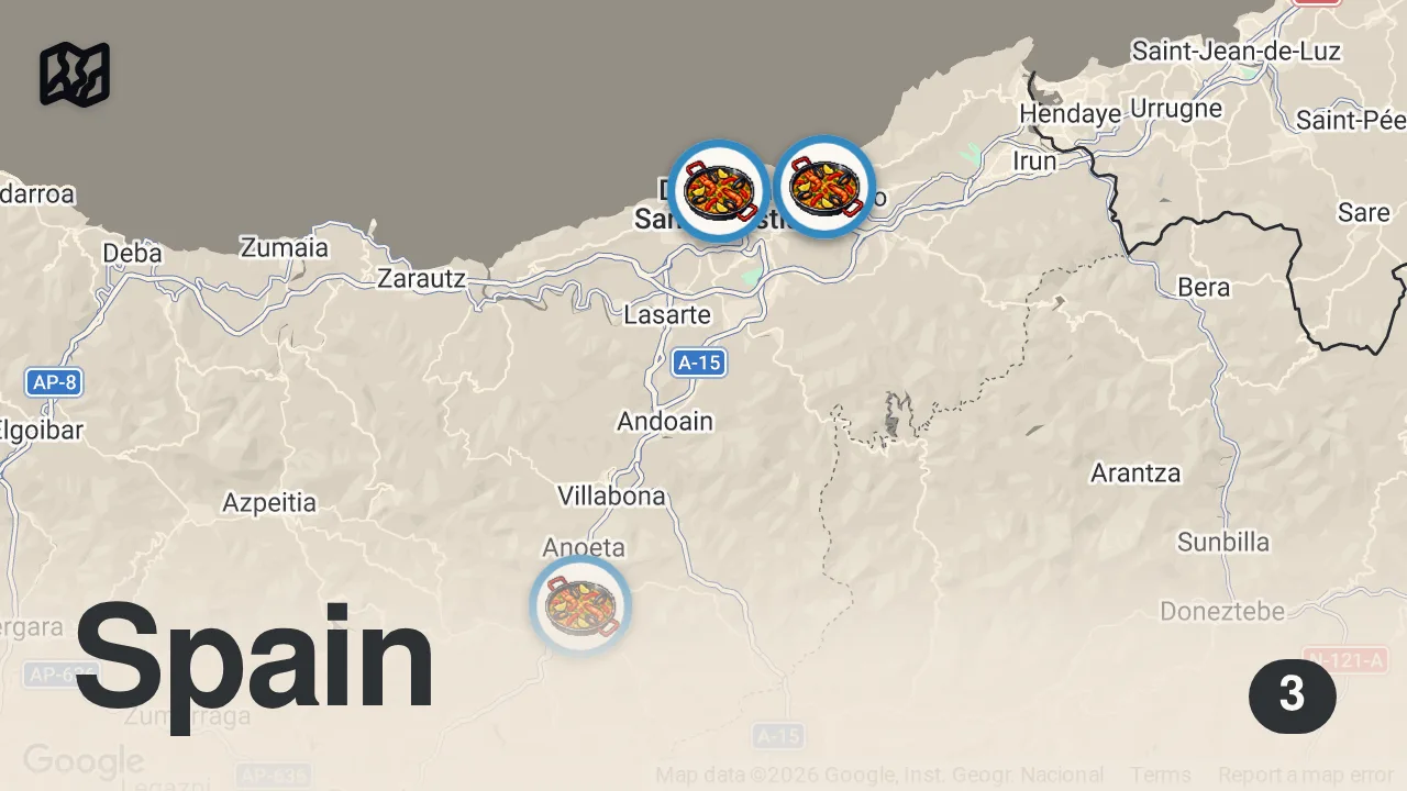 Map of 3 spots from These are the best restaurants in San Sebastián Spain part 2 #spain #food #steak