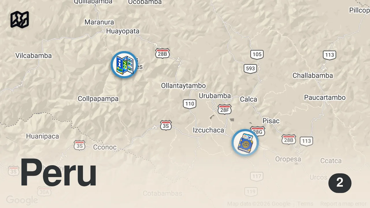Map of 2 spots from Best Train In the World? | Wild Bucket List Train to Machu Picchu!