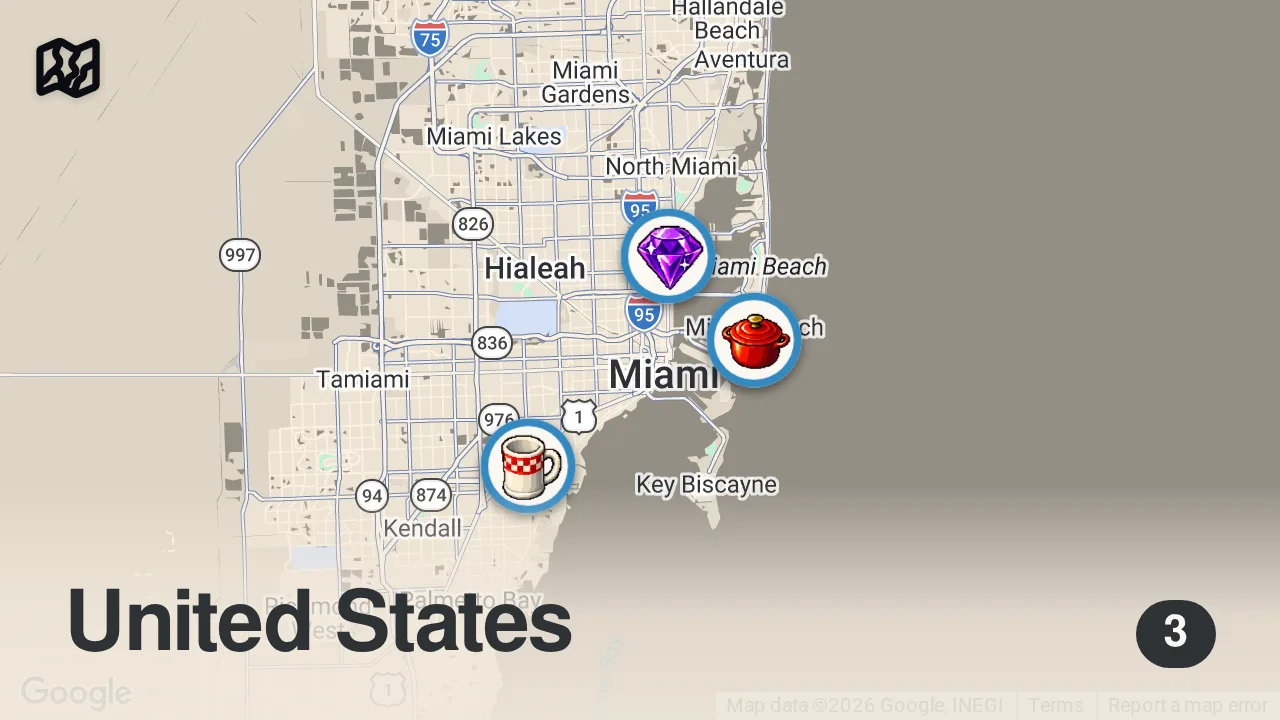 Map of 3 spots from Eating The Best Burger in Miami (Burger Competition)