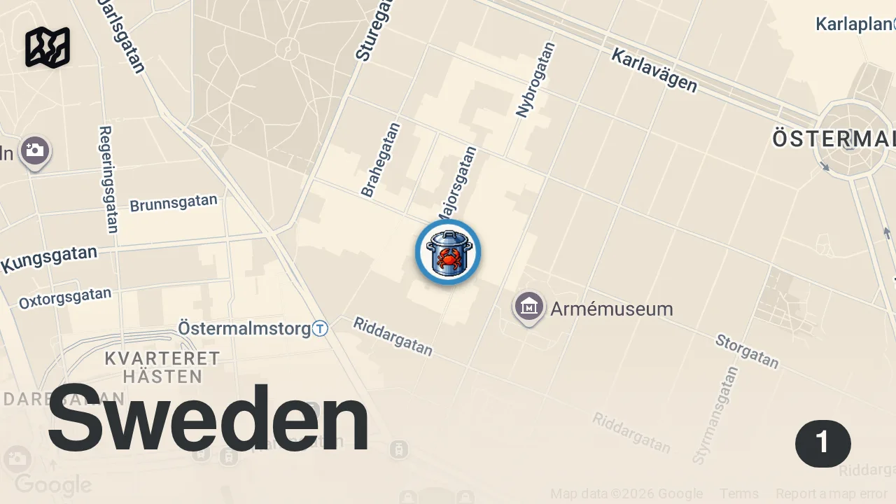 Map of 1 spot from Eating at the OLDEST FOOD HALL in Stockholm Sweden | Östermalms Saluhall FOOD TOUR