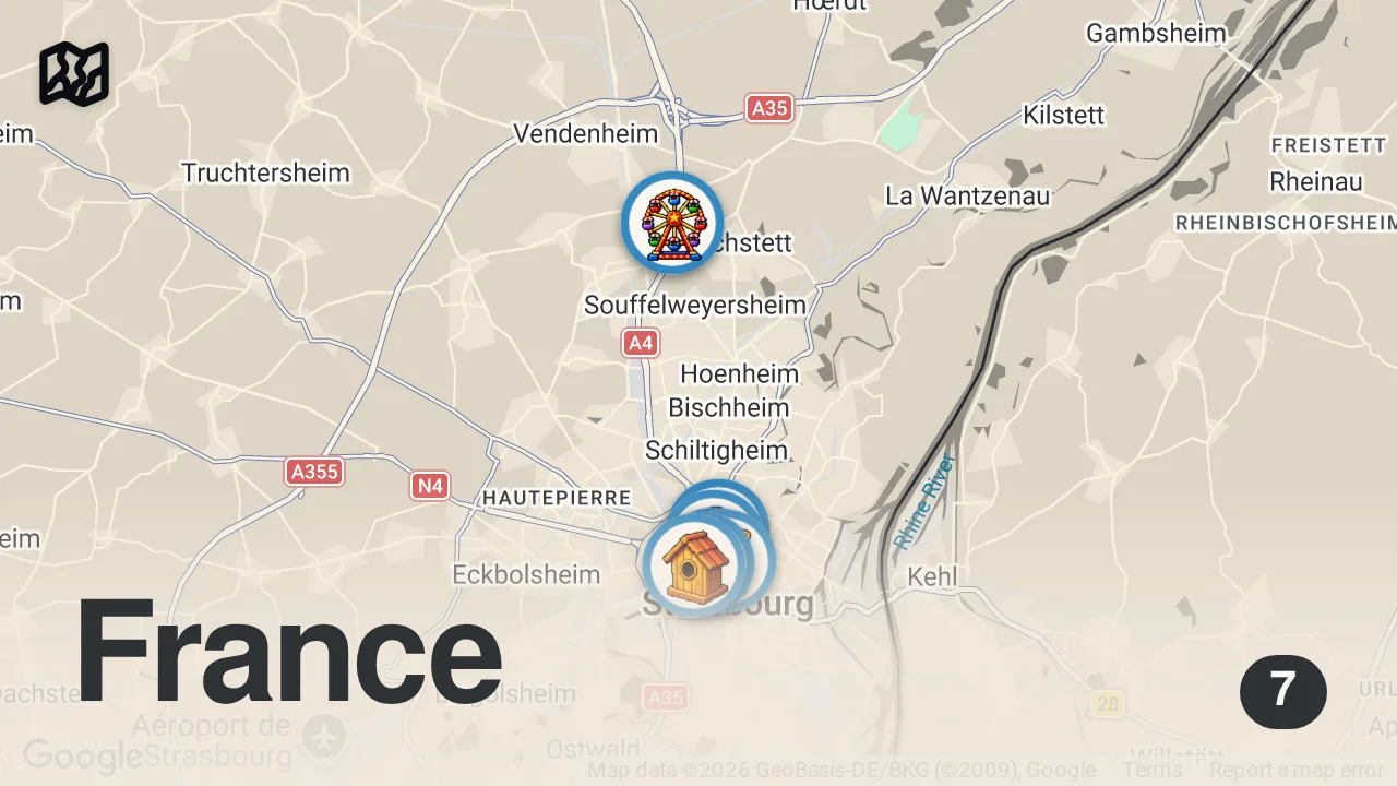 Map of 7 spots from STRASBOURG VLOG