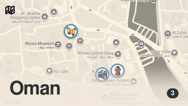 Map of Best $1 STREET FOOD in Oman!! Middle Eastern Food Tour in Nizwa!!