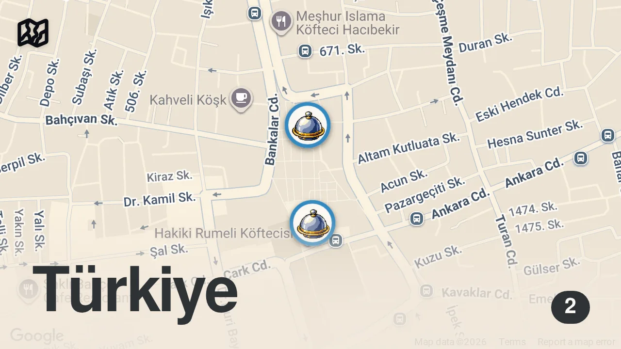 Map of 2 spots from BU DÖNER İÇİN BURAYA GELİRİM | SAKARYA SOKAK LEZZETLERİ