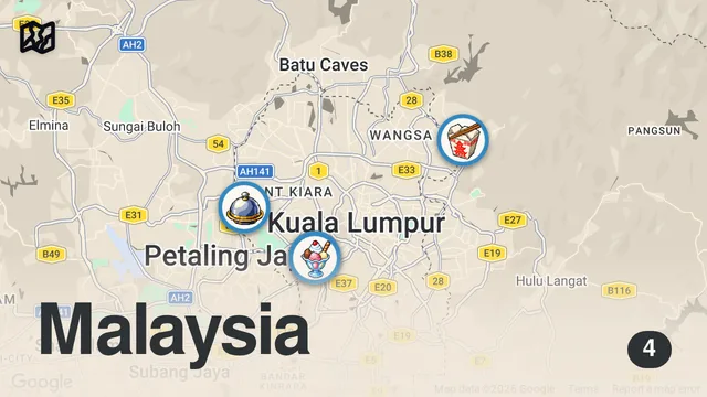Map of 🇲🇾 Street food in Malaysia - HUGE FISH HEAD + Street food tour in Kuala Lumpur, Malaysia