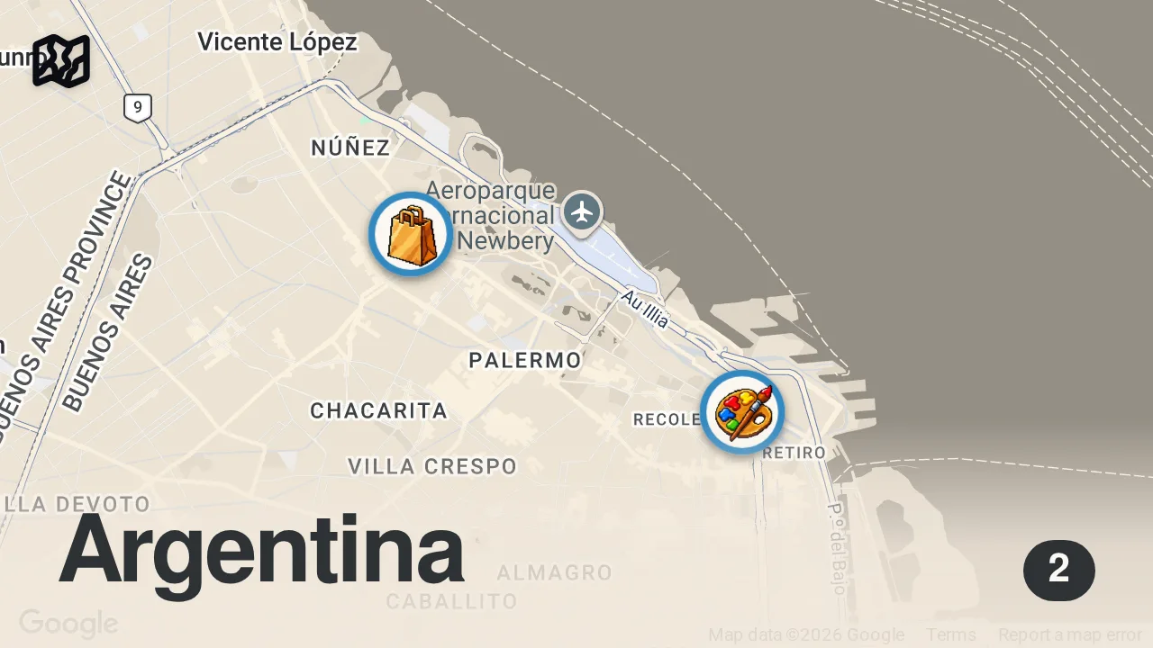 Map of 2 spots from NIGHTLIFE IN BUENOS AIRES, ARGENTINA
