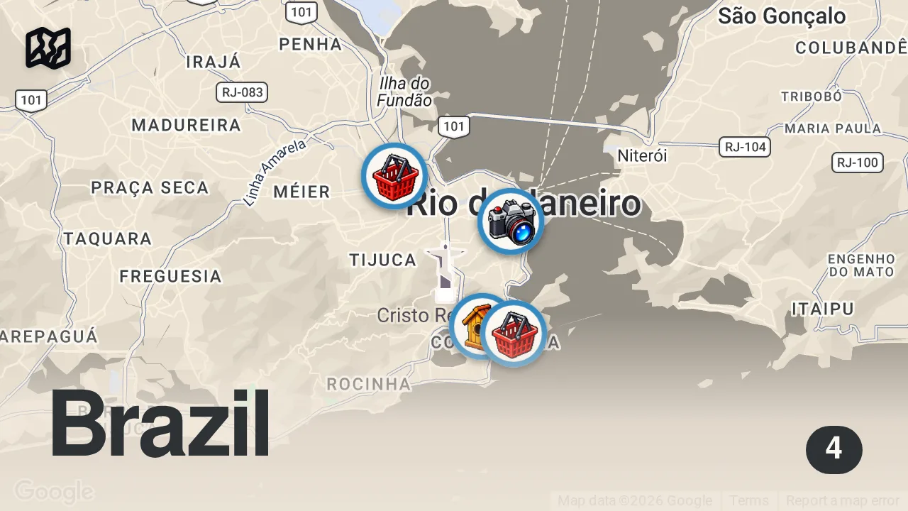 Map of 4 spots from Dyeing my hair in Brazil’s largest favéla + getting robbed