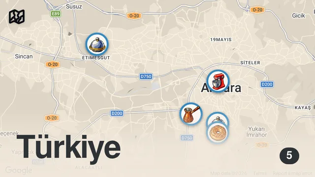Map of CRAZY Street Food in ANKARA 🇹🇷 - MAKING GIGANTIC DONER KEBAB + AMAZING street food in Turkey