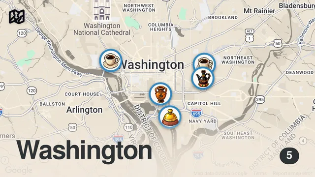 Map of Perfect Day of Eating in Washington DC