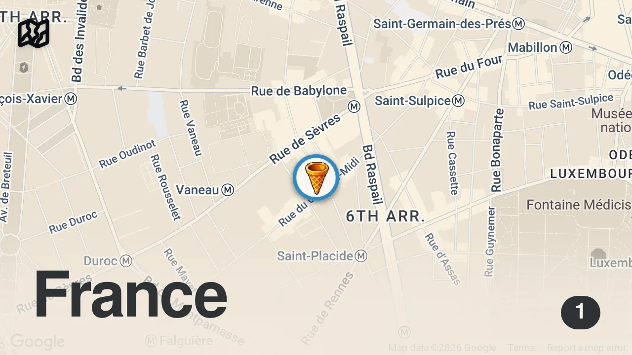 Map of 1 spot from Trying the famous fruit sorbet in Paris